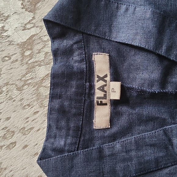 Flax Linen Collarless Button Down Shirt Jacket Roll Sleeve Sz4-6 - Picture 3 of 7